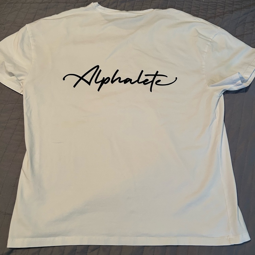 Alphalete White Tee with Black Script Logo